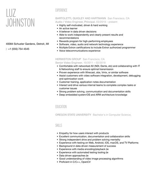 Video Conference Engineer Resume Sample .